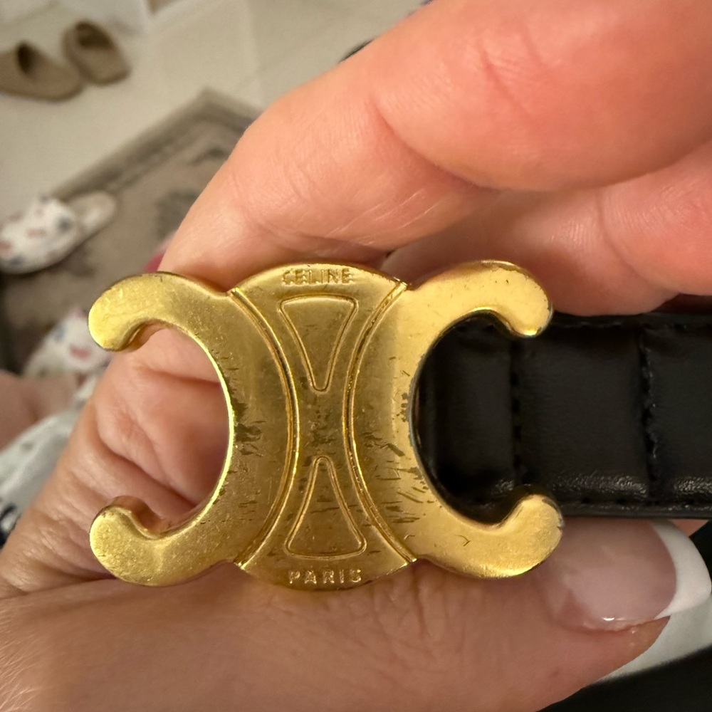 Celine Black Leather Belt with Gold Buckle